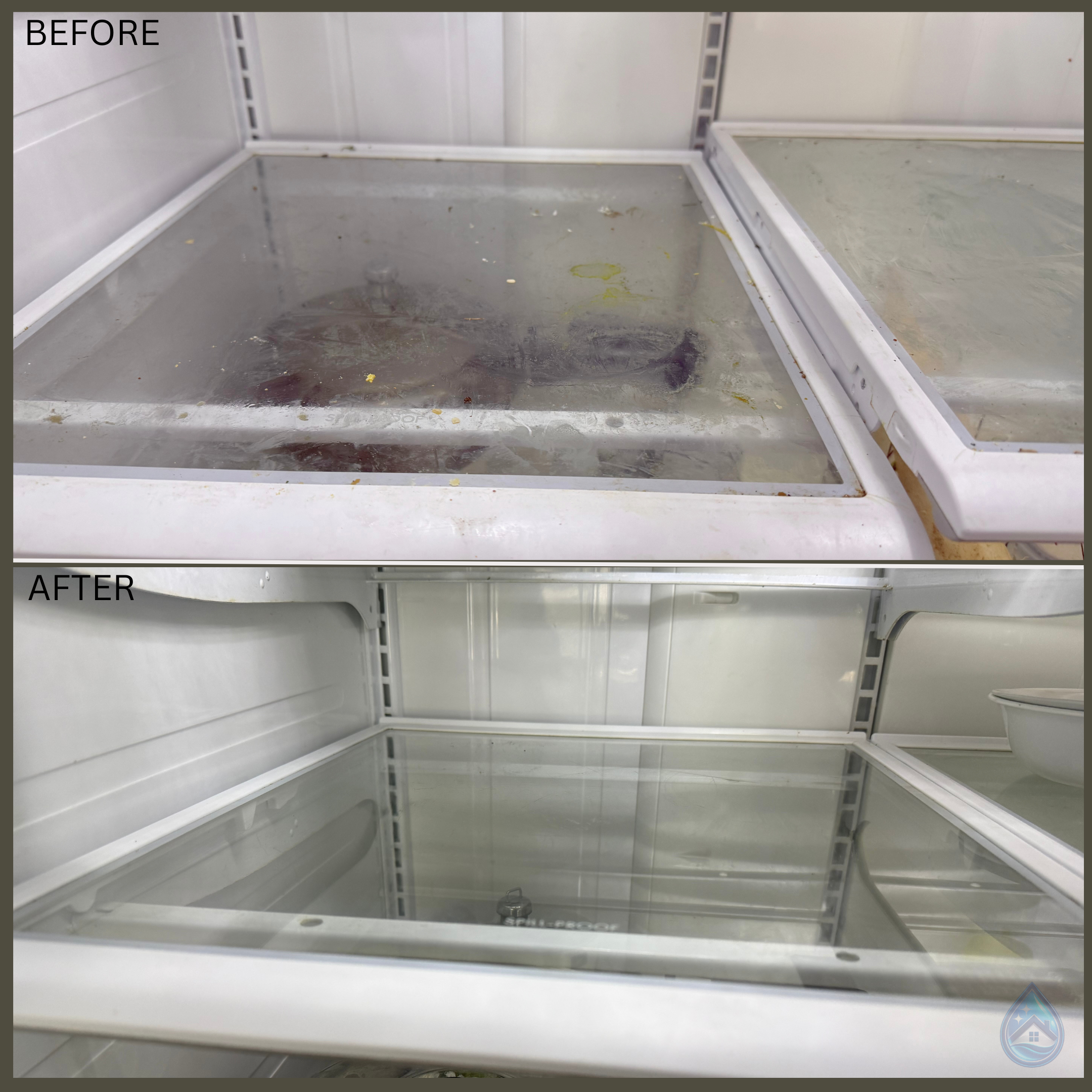 Fridge shelf before and after cleaning in Wood Ridge NJ